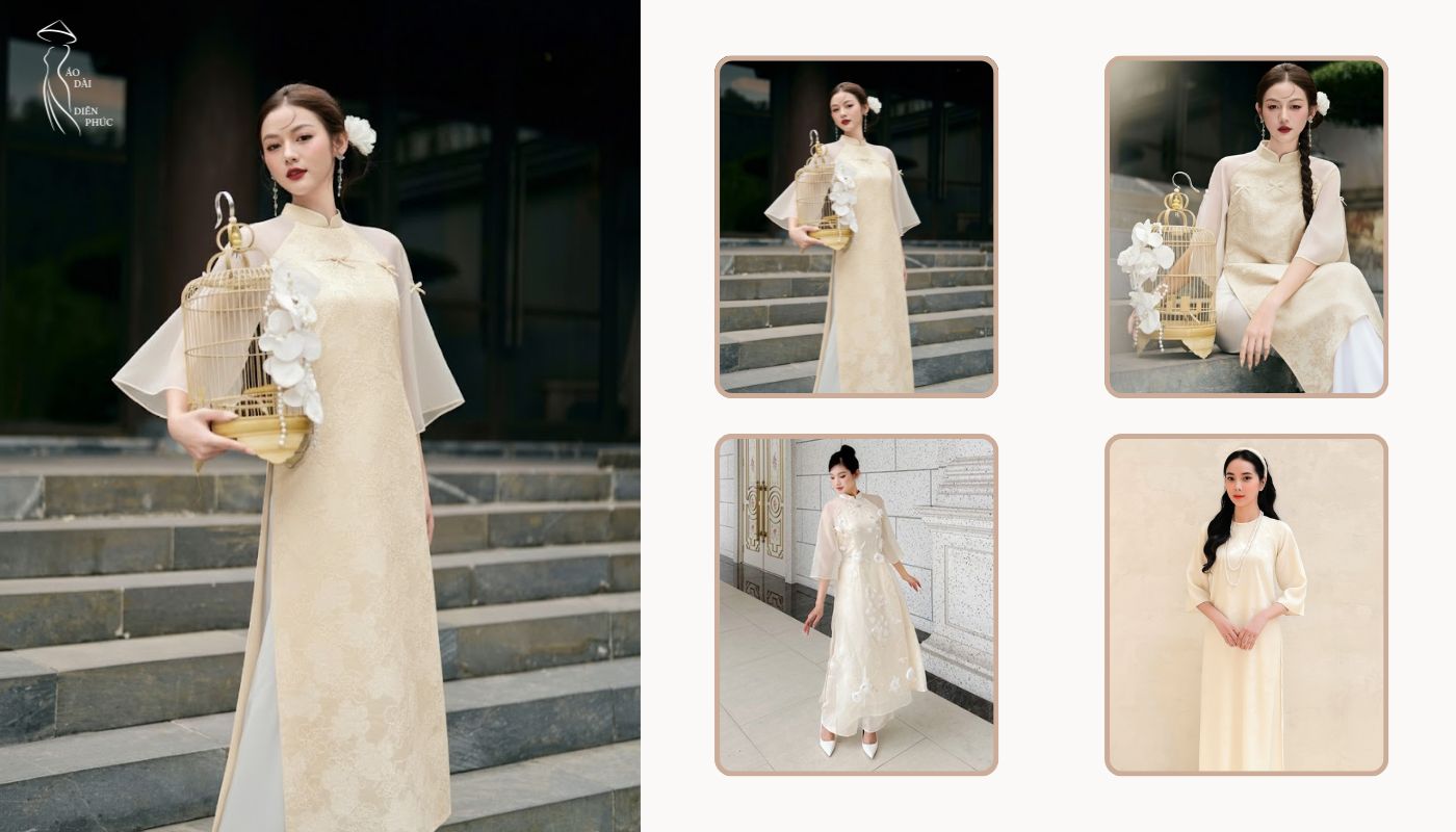 Áo dài kem và quần trắng
